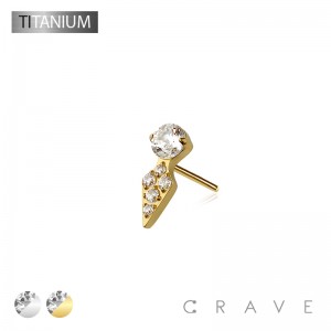 IMPLANT GRADE TITANIUM MULTI CZ DIAMOND KITE SHAPE DANGLE THREADLESS (PUSH IN) TOP PART ONLY